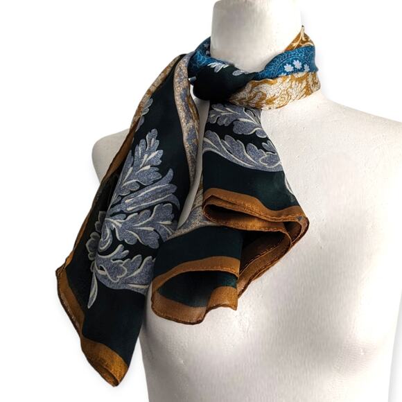 Anne Klein Silk Palas Baroque Geometric Scarf ~ gold deep teal cream and forest - Picture 3 of 9